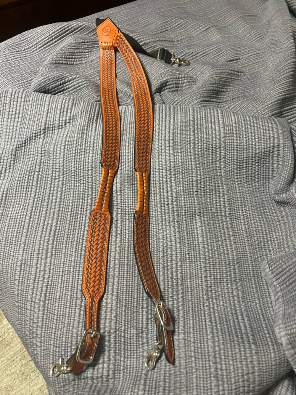3D Western Tooled Leather Suspenders Basket Weave Genuine Leather Cowboy Brown
